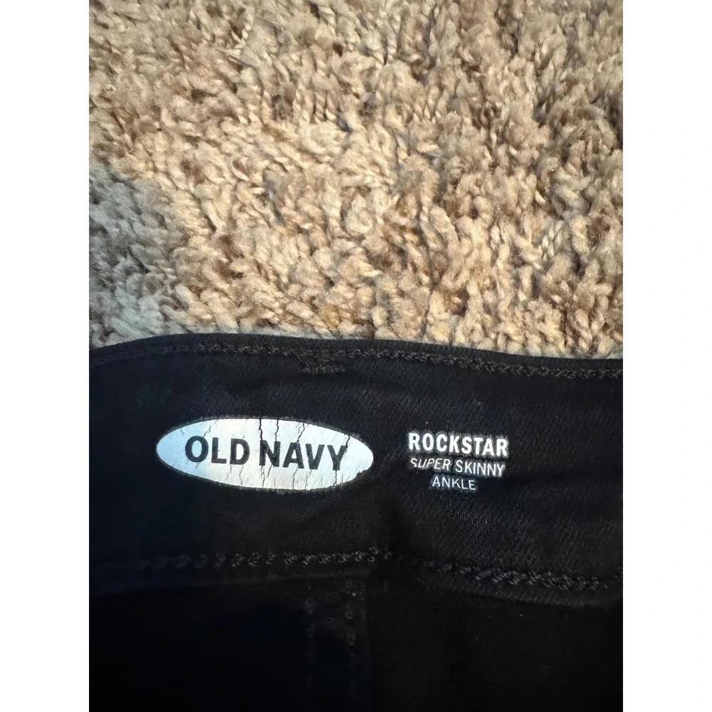 Old Navy‎ Rockstar Super Skinny Ankle Jeans Women's 0 Black Distressed Raw Hem